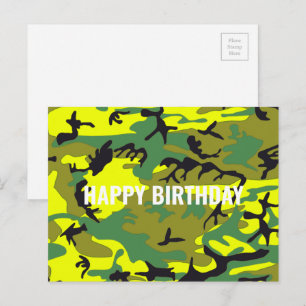 Postal Feliz Cumpleaños Camuflaje Amarillo Verde Abstract