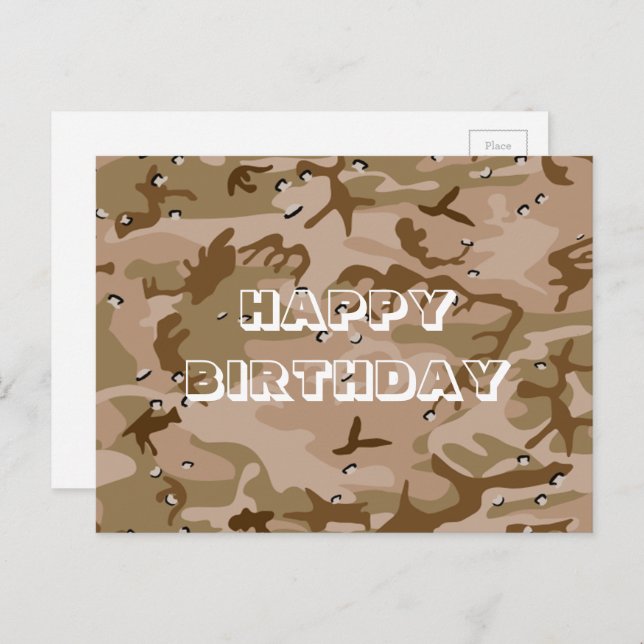 Postal Feliz Cumpleaños Camuflaje Desierto Marrón Abstrac (Anverso / Reverso)