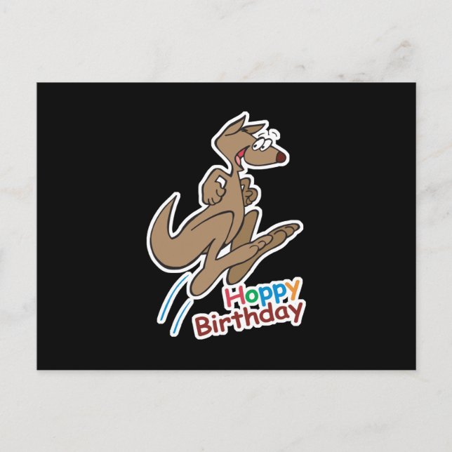 Postal feliz cumpleaños canguro con lúpulo (Anverso)