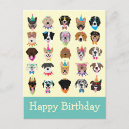 Postal Feliz Cumpleaños Caras de Perro Animales de Fiesta