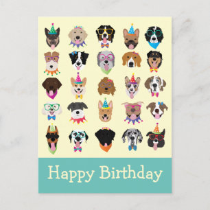 Postal Feliz Cumpleaños Caras de Perro Animales de Fiesta