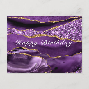 Postal Feliz Cumpleaños Card Agate Purple Violet Gold