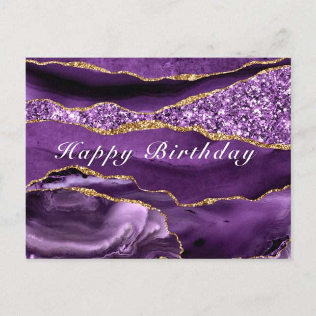 Postal Feliz Cumpleaños Card Agate Purple Violet Gold (Anverso)