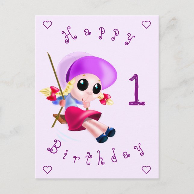 Postal Feliz Cumpleaños Card Niña Pequeña que gira tu año (Anverso)