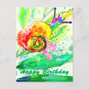 Postal Feliz Cumpleaños Card Pintura de caracol arco iris