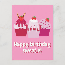 Postal Feliz Cumpleaños Cariño Tarta De Fresa Linda