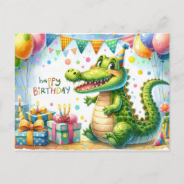 Postal Feliz cumpleaños, carta de fiesta de lagarto