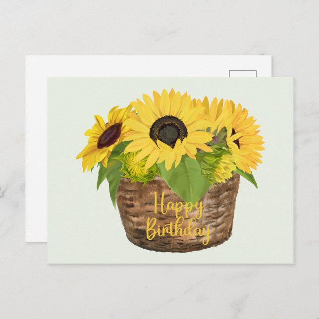 Postal Feliz Cumpleaños Cesta de Girasoles (Anverso / Reverso)