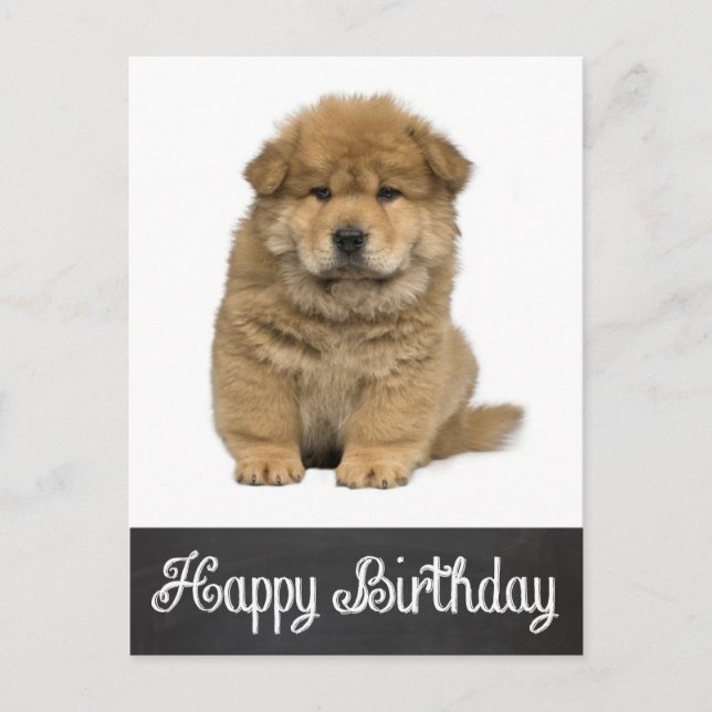Postal Feliz cumpleaños Chow Chow Puppy Chalkboard Postca (Anverso)