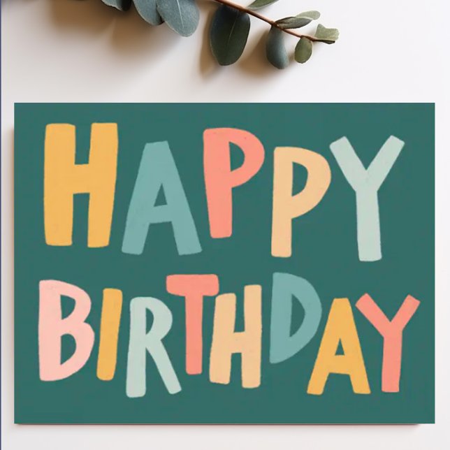Postal FELIZ CUMPLEAÑOS Colorido Lettering Pastel Diverti (Custom handlettered happy birthday chic card)