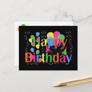 Postal Feliz cumpleaños, colorido y festivo,