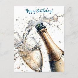 Postal Feliz cumpleaños con champán burbujeante