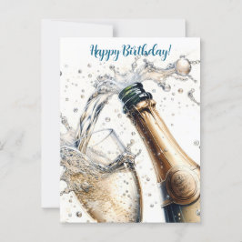 Postal Feliz cumpleaños con champán burbujeante
