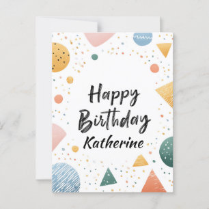 Postal "Feliz Cumpleaños" con Confeti Geométrico Divertid