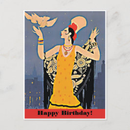 Postal Feliz Cumpleaños con Dama Vintage de España
