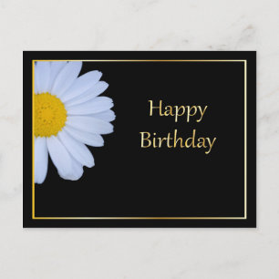 Postal Feliz cumpleaños con flores blancas y negro