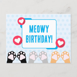 Postal Feliz Cumpleaños con Hermosas Huellas de Gato de L