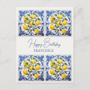Postal Feliz cumpleaños con nombre 💛 💙 Hermoso Azulejo