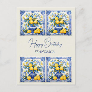 Postal Feliz cumpleaños con nombre 💛 💙 Hermoso Azulejo