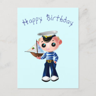 Postal Feliz cumpleaños con pequeño marinero