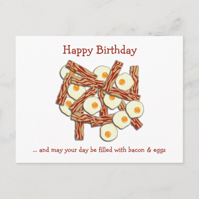 Postal Feliz cumpleaños con tocino y huevos (Anverso)