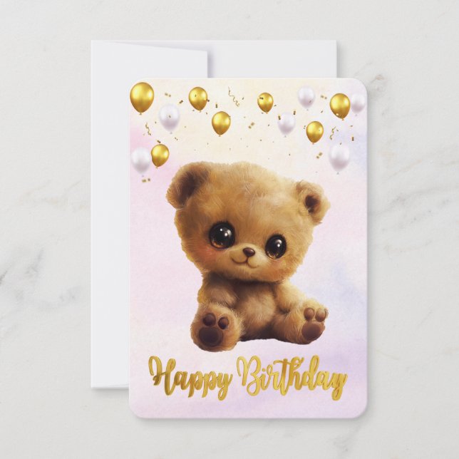 Postal "Feliz cumpleaños" con un oso de peluche. (Anverso)