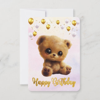 Postal "Feliz cumpleaños" con un oso de peluche.