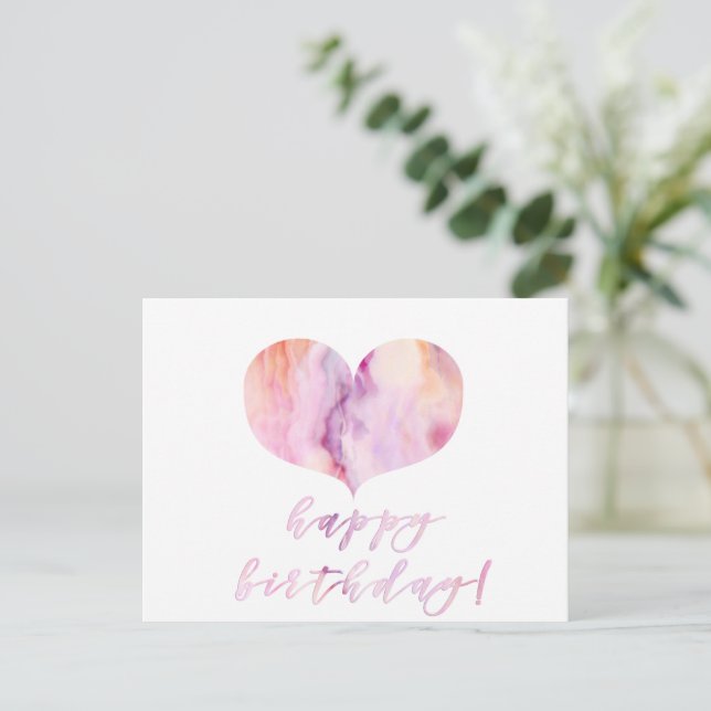 Postal ¡Feliz cumpleaños! Corazón de Ágata Púrpura Elegan (Anverso de pie)
