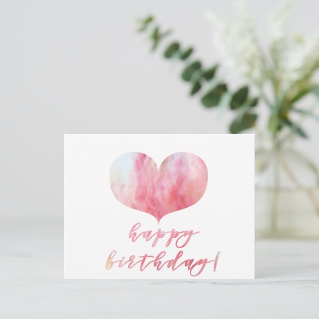 Postal ¡Feliz Cumpleaños! Corazón de Ágata Rosa Elegante (Anverso de pie)