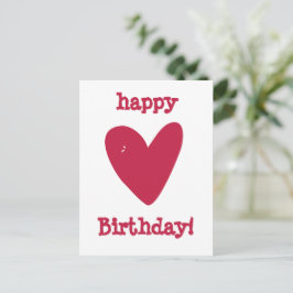 Postal ¡Feliz Cumpleaños! Corazón Rosa Frambuesa