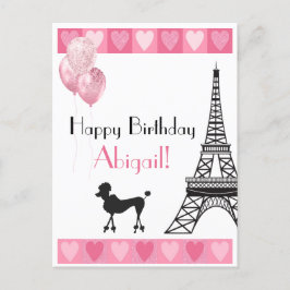 Postal Feliz cumpleaños corazón rosado Torre Eiffel