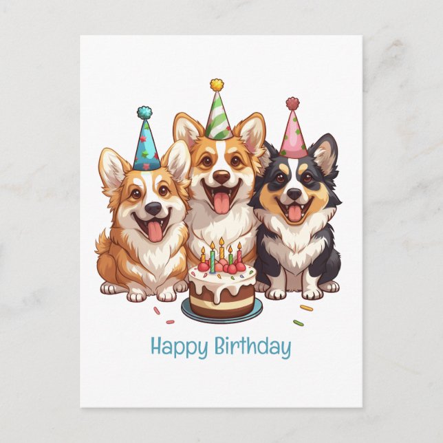 Postal Feliz cumpleaños Corgi Dogs (Anverso)