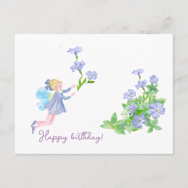 Postal Feliz cumpleaños!   Cuento de hadas y flores (Anverso)
