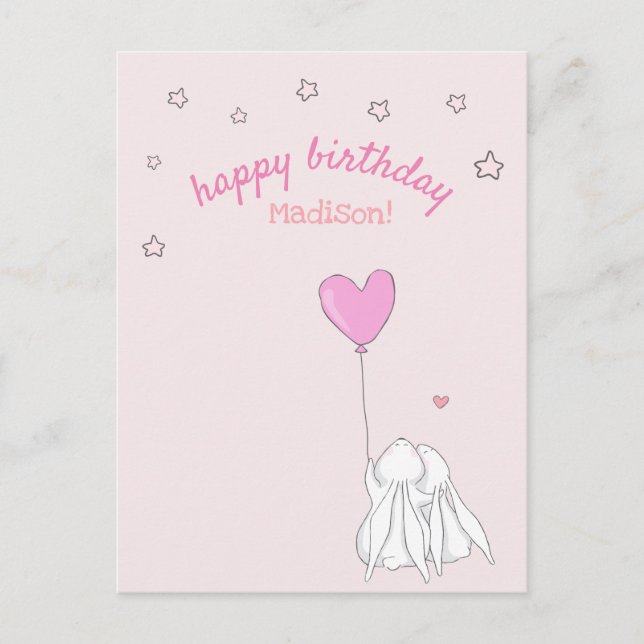 Postal ¡Feliz Cumpleaños! Cumpleaños de Niña con Conejos  (Anverso)