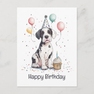 Postal Feliz Cumpleaños Cupcake de Cachorro Gran Danés