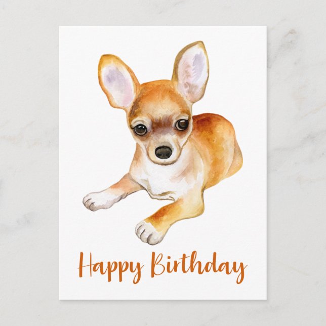 Postal Feliz cumpleaños Cute Chihuahua Puppy Dog acuarela (Anverso)
