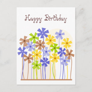 Postal Feliz cumpleaños Cute flores marrones azules