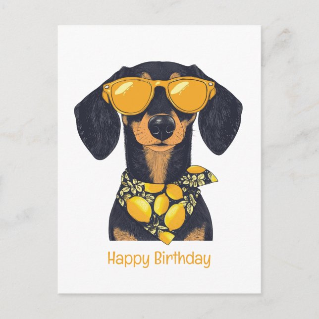 Postal Feliz Cumpleaños Dachshund Perro Gafas de Sol Limo (Anverso)
