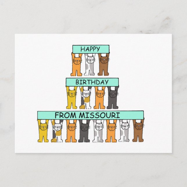 Postal Feliz cumpleaños de gatos Personalizados de Misuri (Anverso)