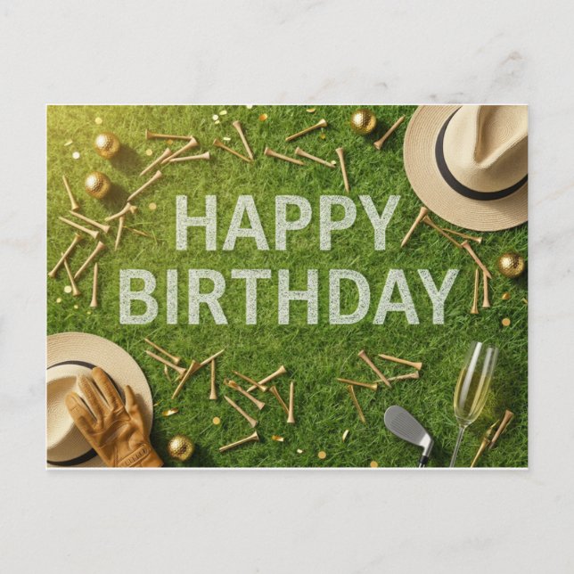 Postal Feliz cumpleaños de golf en verde  (Anverso)
