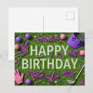 Postal Feliz cumpleaños de golf en verde