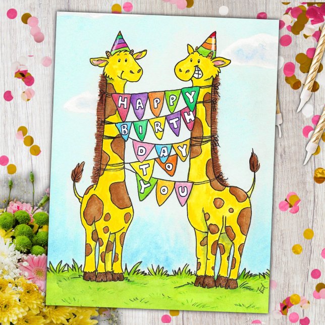 Postal Feliz cumpleaños de jirafas (Subido por el creador)
