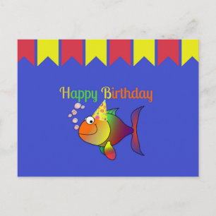 Postal Feliz cumpleaños de las burbujas de los peces