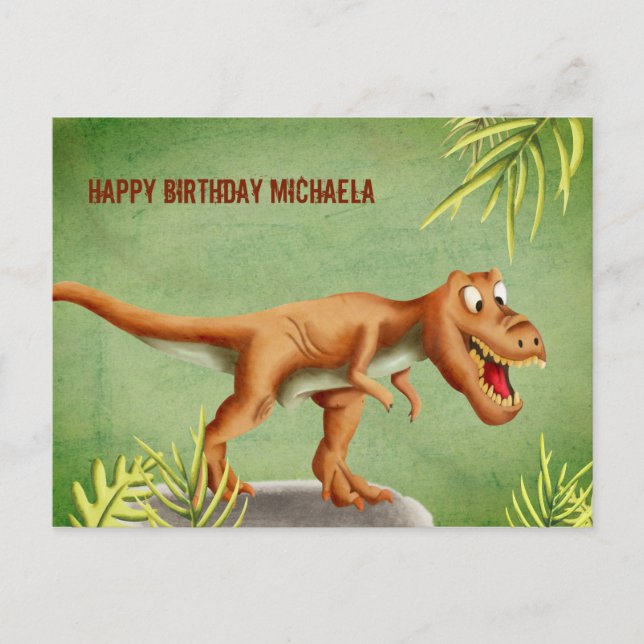 Postal Feliz cumpleaños de los dinosaurios T-Rex personal (Anverso)