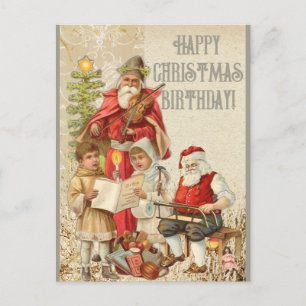 Postal Feliz cumpleaños de Navidad Santa Claus