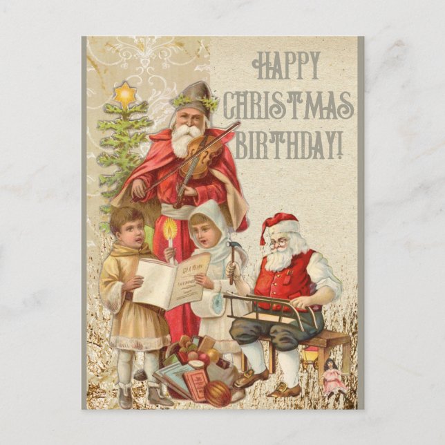 Postal Feliz cumpleaños de Navidad Santa Claus | (Anverso)