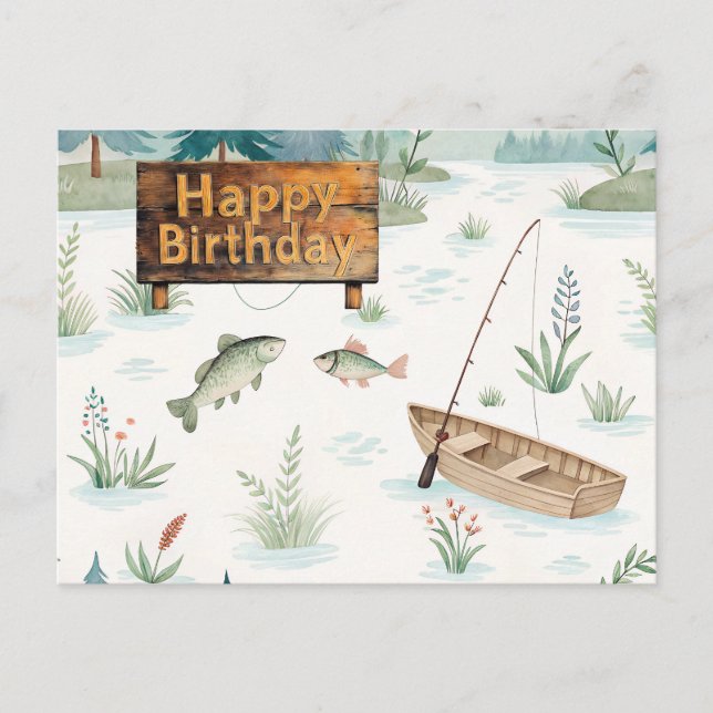 Postal Feliz cumpleaños de pesca para pescador (Anverso)