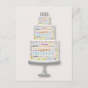 Postal feliz cumpleaños de tipografía con pasteles