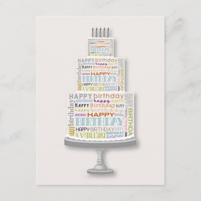 Postal feliz cumpleaños de tipografía con pasteles (Anverso)