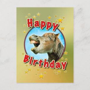 Postal Feliz cumpleaños del caballo riéndose